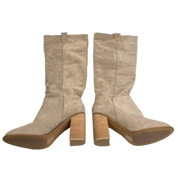 Mi.iM Shoes - Mi.iM Womens Beige Suede Knee High Block Heel Boots Size 9